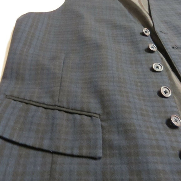 Sz S Blue/Black Plaid Mens Polyester #63H Suit Vest - Picture 6 of 8
